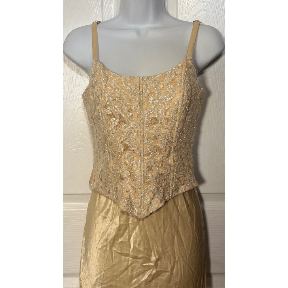 Vintage Jessica McClintock Gold Lace Corset dress 5/6 no callouts